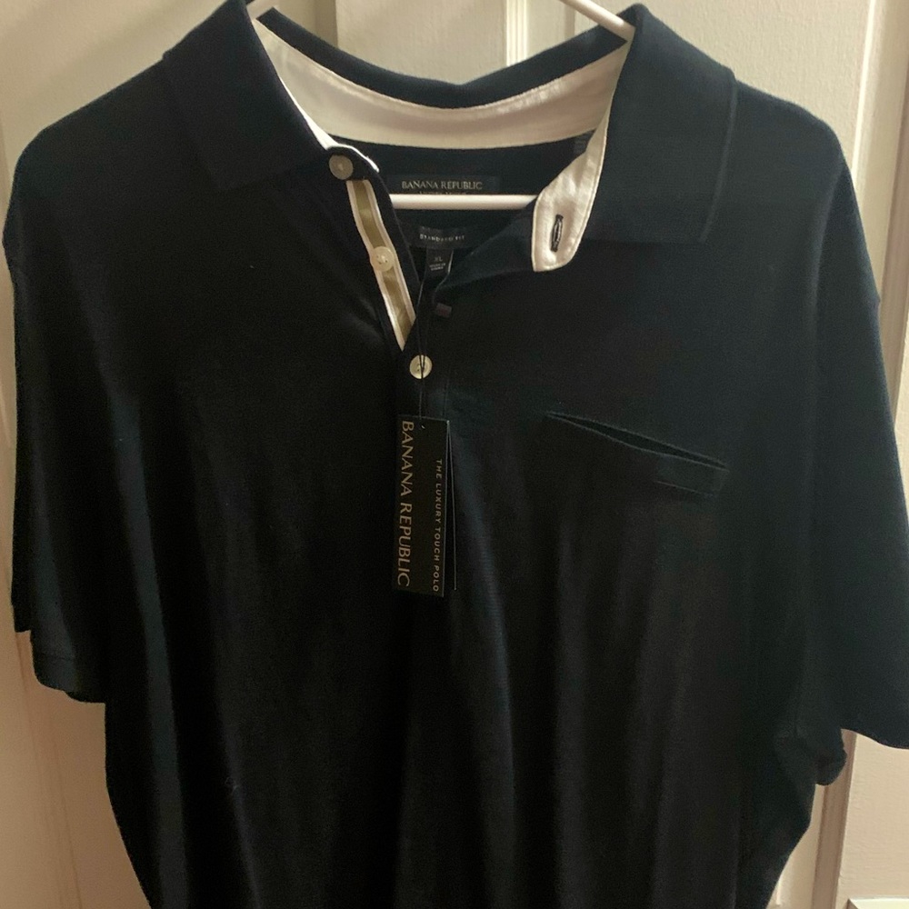 Brand New Banana Republic Black Luxury Touch Polo with Front Pocket. 100% Cotton